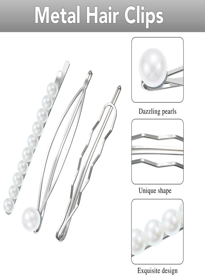 SUMAJU 16 Pieces Geometric Metal Hair Pins, Silver Hair Pins Pearls Hair Clips Hair Barrettes Metal Bobby Pins for Woman Girls - Image 4